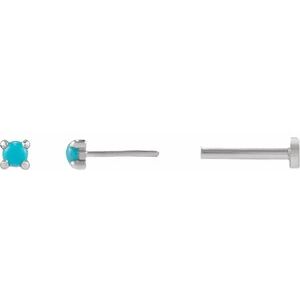 14K White Gold Cabochon Natural Turquoise Stud Earring – image 3