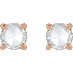 14K Rose Gold 1/6 CT Rose-Cut Natural Diamond Stud Earring