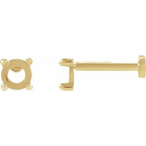 14K Yellow Gold 3.5 mm Round Rose-Cut 4-Prong Claw Stud Earring Mounting