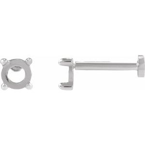 14K White Gold 3.5 mm Round Rose-Cut 4-Prong Claw Stud Earring Mounting