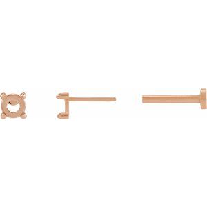 14K Rose Gold 3 mm Round Rose-Cut 4-Prong Claw Stud Earring Mounting – image 3