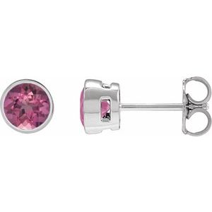 14K White Gold 5 mm Natural Pink Tourmaline Stud Earrings