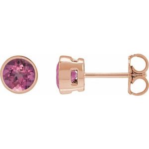 14K Rose Gold 5 mm Natural Pink Tourmaline Stud Earrings