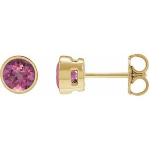 14K Yellow Gold 4 mm Natural Pink Tourmaline Stud Earrings