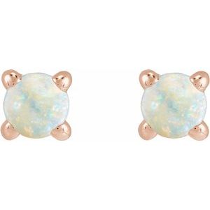 14K Rose Gold Cabochon Natural White Opal Stud Earrings – image 2