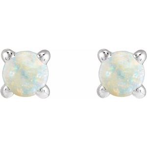 14K White Gold Cabochon Natural White Opal Stud Earring – image 2
