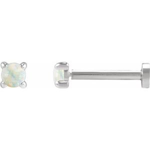 14K White Gold Cabochon Natural White Opal Stud Earring