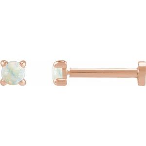 14K Rose Gold Cabochon Natural White Opal Stud Earrings