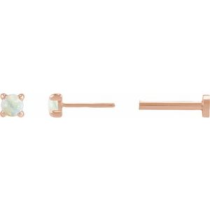 14K Rose Gold Cabochon Natural White Opal Stud Earrings – image 3