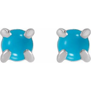14K White Gold Cabochon Natural Turquoise Stud Earring – image 2