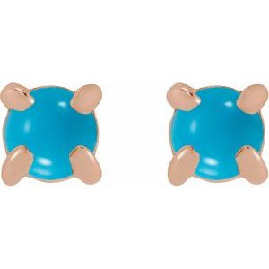 14K Rose Gold Cabochon Natural Turquoise Stud Earring – image 2