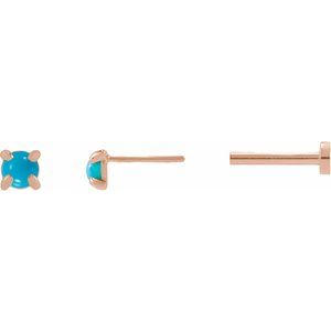 14K Rose Gold Cabochon Natural Turquoise Stud Earring – image 3