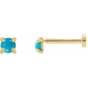 14K Yellow Gold Cabochon Natural Turquoise Stud Earrings