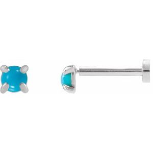 14K White Gold Cabochon Natural Turquoise Stud Earring