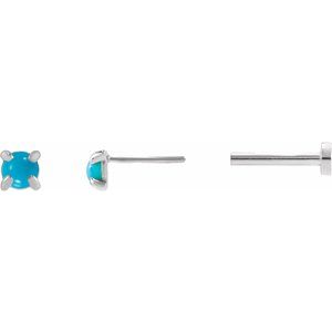 14K White Gold Cabochon Natural Turquoise Stud Earring – image 3