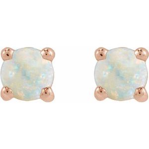 14K Rose Gold Cabochon Natural White Opal Stud Earring – image 2
