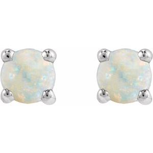 14K White Gold Cabochon Natural White Opal Stud Earring – image 2