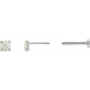 14K White Gold Cabochon Natural White Opal Stud Earring – image 3