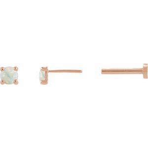 14K Rose Gold Cabochon Natural White Opal Stud Earring – image 3