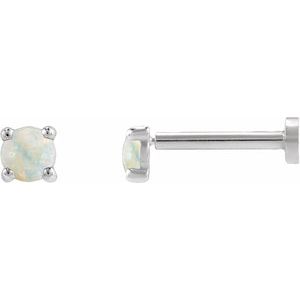 14K White Gold Cabochon Natural White Opal Stud Earring