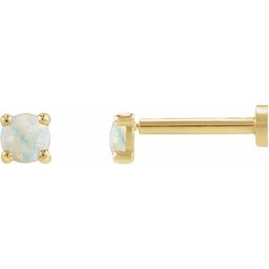 14K Yellow Gold Cabochon Natural White Opal Stud Earring