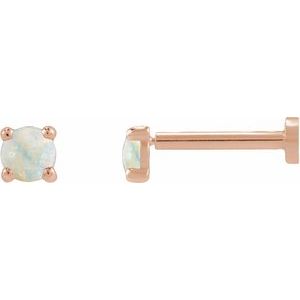 14K Rose Gold Cabochon Natural White Opal Stud Earring