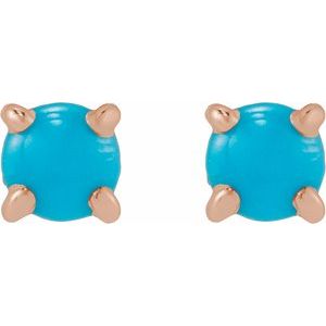 14K Rose Gold Cabochon Natural Turquoise Stud Earring – image 2