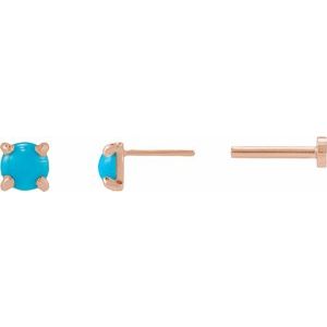 14K Rose Gold Cabochon Natural Turquoise Stud Earring – image 3
