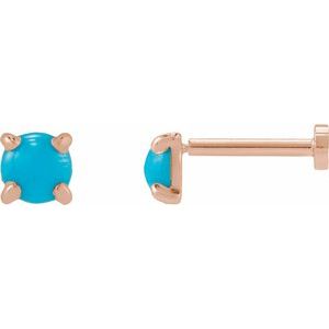 14K Rose Gold Cabochon Natural Turquoise Stud Earring