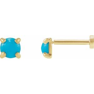 14K Yellow Gold Cabochon Natural Turquoise Stud Earrings – image 2