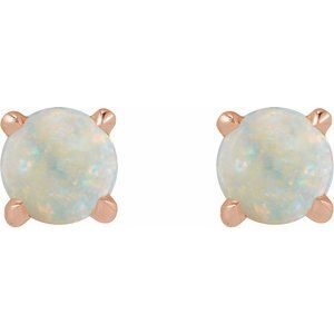 14K Rose Gold Cabochon Natural White Opal Stud Earring – image 2