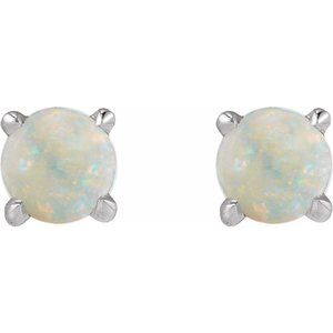 14K White Gold Cabochon Natural White Opal Stud Earring – image 2