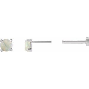 14K White Gold Cabochon Natural White Opal Stud Earring – image 3