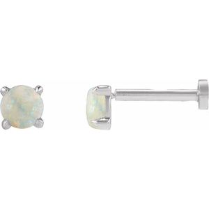 14K White Gold Cabochon Natural White Opal Stud Earring