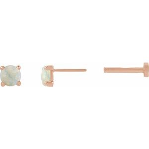 14K Rose Gold Cabochon Natural White Opal Stud Earring – image 3