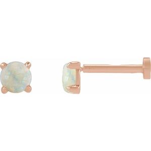 14K Rose Gold Cabochon Natural White Opal Stud Earring