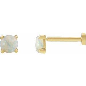 14K Yellow Gold Cabochon Natural White Opal Stud Earrings