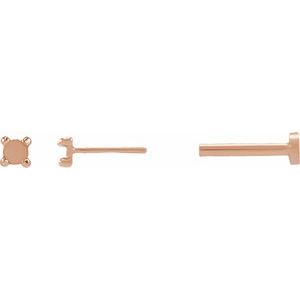 14K Rose Gold 2 mm Round Rose-Cut 4-Prong Claw Stud Earring Mounting – image 3