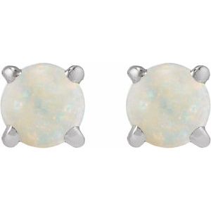 14K White Gold Cabochon Natural White Opal Stud Earring – image 2