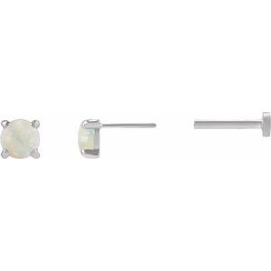 14K White Gold Cabochon Natural White Opal Stud Earring – image 3