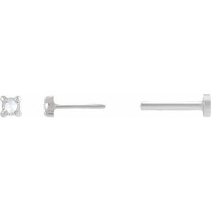 14K White Gold .02 CT Rose-Cut Natural Diamond Stud Earring