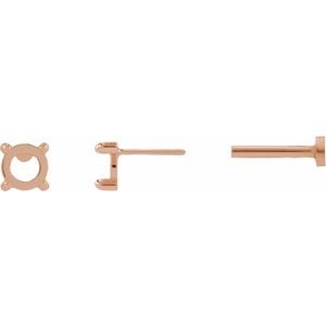 14K Rose Gold 4 mm Round Rose-Cut 4-Prong Claw Stud Earring Mounting – image 3
