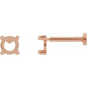 14K Rose Gold 4 mm Round Rose-Cut 4-Prong Claw Stud Earring Mounting