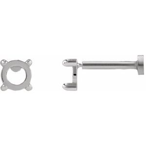 14K White Gold 4 mm Round Rose-Cut 4-Prong Claw Stud Earring Mounting