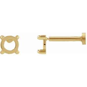 14K Yellow Gold 4 mm Round Rose-Cut 4-Prong Claw Stud Earring Mounting