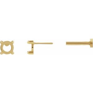 14K Yellow Gold 4 mm Round Rose-Cut 4-Prong Claw Stud Earring Mounting – image 3