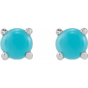 14K White Gold Cabochon Natural Turquoise Stud Earring – image 2