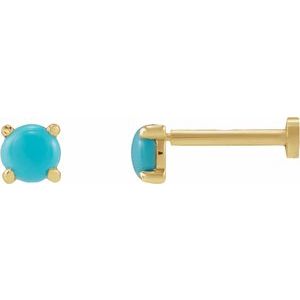 14K Yellow Gold Cabochon Natural Turquoise Stud Earring