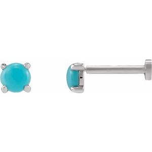 14K White Gold Cabochon Natural Turquoise Stud Earring