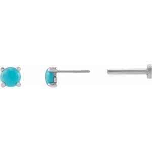 14K White Gold Cabochon Natural Turquoise Stud Earring – image 3